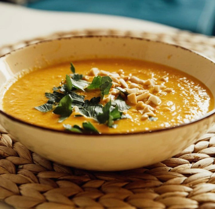 Super Creamy Thai Sweet Potato and Carrot Soup with Sweet Fire Oxymel